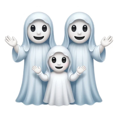 
Mini ghost family holding hands 
 cartoon -style/cute and transparent for a sticker 
 sticker