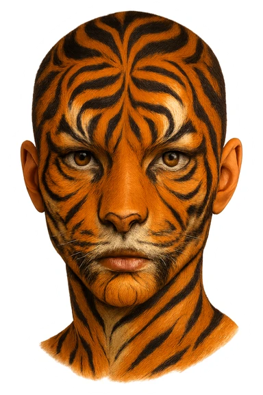 face with orange tiger stripes, digital illustration sticker