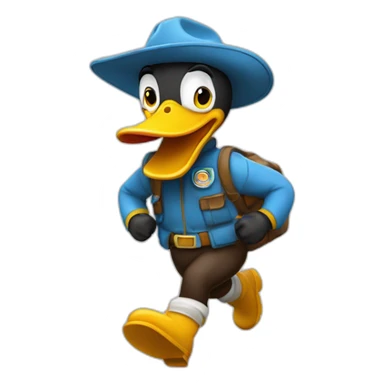 Un pato corriendo con lentes oscuros y botas vaqueras sticker