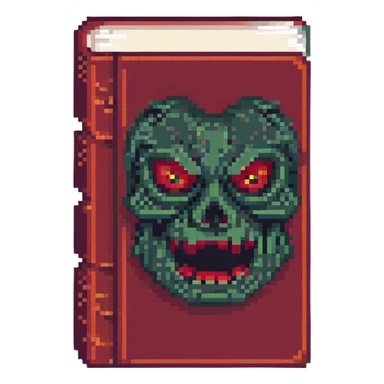 red book with a sinister face pixel art sticker