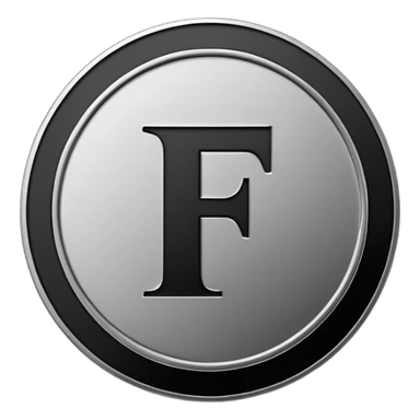 Emoji icon of a metal coin with engraved letter F, minimalist style, isolated, only black color sticker