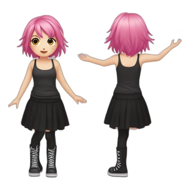 Full body Front view curvy emo girl pink hair sits on the floor straight view hands up black skirt белые трусики sticker