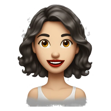 brunette girl with droplets around her red lips and a smile  sticker