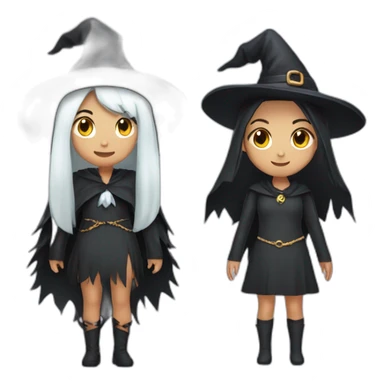 two girls with witch costume and chained ghost spirit costume sticker