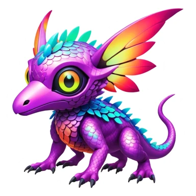 Tropical futuristic lush warm-colored colorful neon-colored cyber-Fakémon-Digimon-Trico-creature sticker