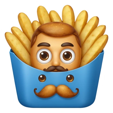 fried potatoes with eyes and mustache, in a blue carton  sticker