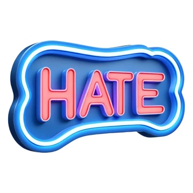 Blue neon sign with the word hate sticker