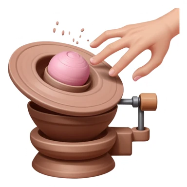 one hand throwing a pink ball of clay onto a spinning pottery wheel sticker
