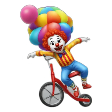 clown doing a backflip over a kid on a tricycle sticker