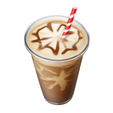 Iced latte in a clear glass with a straw sticker