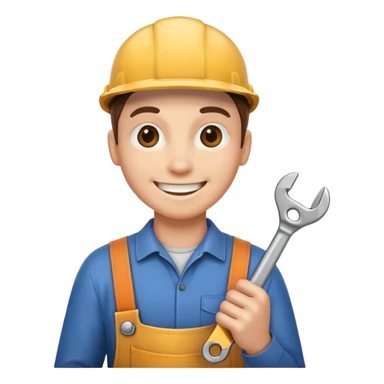 smiling person holding a spanner sticker