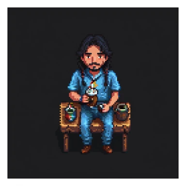 pixel art of an Argentinian man with dark hair drinking mate sticker