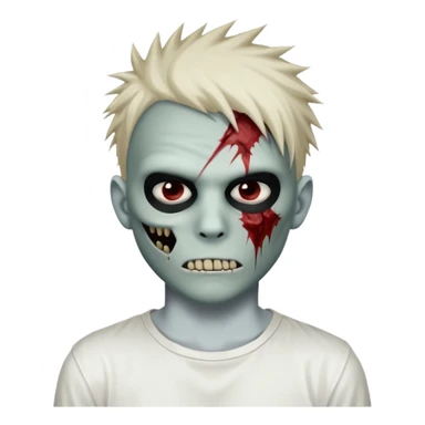 zombie boy with spiky emo hair and white shirt emoji and 

He wears an anonymous mask on half his face and has wounds on the other half. sticker