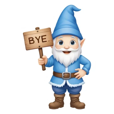 cute blue gnome with sign saying bye! sticker