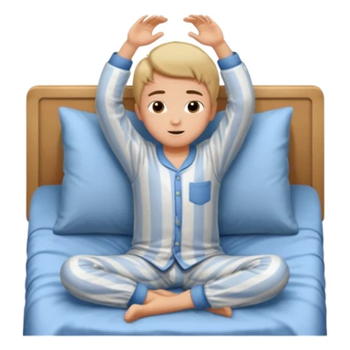 emoji- of a cute stretching boy waking up in bed sticker