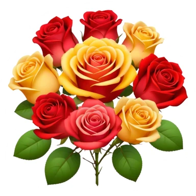 roses with gradient on petal starts yellow and bottom is red make a bouquet of them  sticker