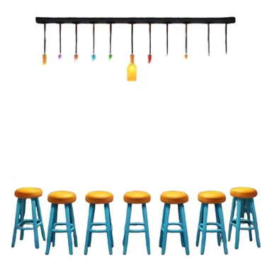 A 3D cartoon bar interior with a counter, glowing shelves of colorful bottles, tall stools, and hanging lights, warm ambient lighting, realistic reflections, Memoji-style.Frame sticker