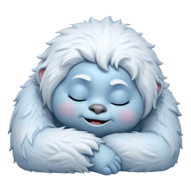 Meme-Worthy Cute Sleeping Yeti Portrait Emoji, with a charming, fluffy, snow-dusted figure in gentle whites and cool blues, head resting in blissful, serene slumber with closed, peaceful eyes and a small, contented smile, simplified yet irresistibly adorable, highly detailed with a soft frosty outline that captures the tender drowsiness of a yeti drifting into snowy dreams! sticker