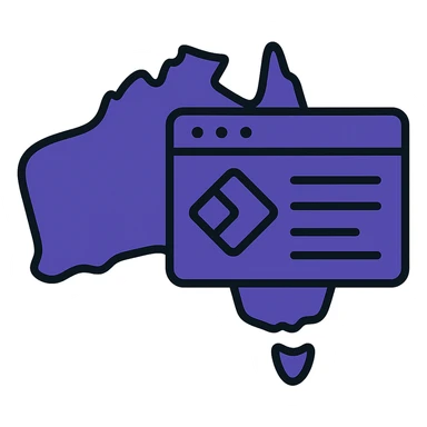 Update the map of Australia with digital web page overlay icon to use #403DAD as the main and dominant color throughout, keeping the modern and techy look, no text sticker