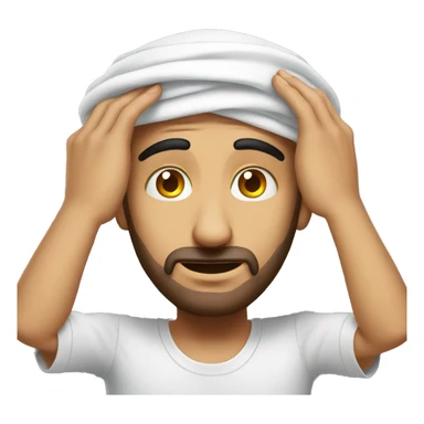 Arab holding his head with his hands photorealistic serious sticker