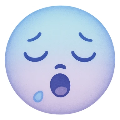 cute emoji, round face, sleepy eyes, tiny yawn, soft blue and lavender sticker