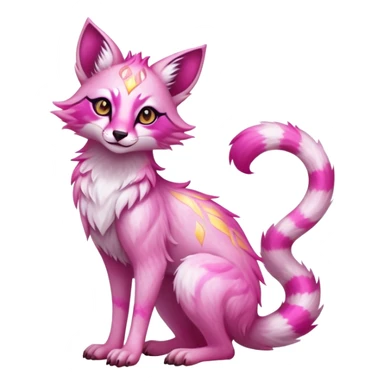 Exotic pastel pink romantic blush light cute lush warm-colored celestial spiritual Fakémon-Fionbri-Vernid-Sergal-Genet-creature with magenta markings and yellow sparkly shiny shine aura (full body) sticker