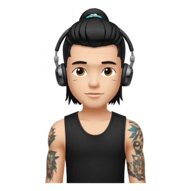 a pretty bratz guy with mullet and earphones and a sleeveless black top with tattoos on arm sticker