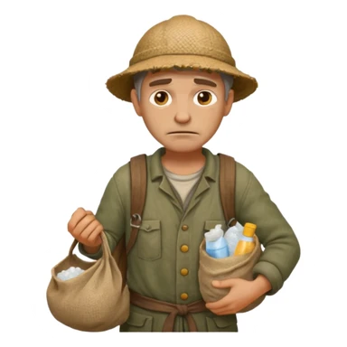 Emoji portrait of a Celtic salt worker. Dirty clothes, weary expression, carrying a sack on his shoulder. sticker