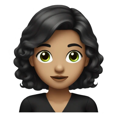 a girl with beautiful dark hair in a black dress and neckline, she has green eyes sticker