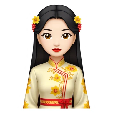 Cinematic Realistic Ao Dai Pop Culture Emoji, featuring an elegant portrayal of the traditional Vietnamese dress rendered with graceful textures and vibrant, cultural lighting. sticker