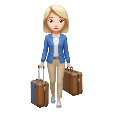 woman carrying a suitcase portrait, head and shoulders only, suitcase handle visible near shoulder, casual travel outfit, confident expression, travel vibe, 3D cartoon style, mobile game icon style, clean background, no text, no watermark sticker