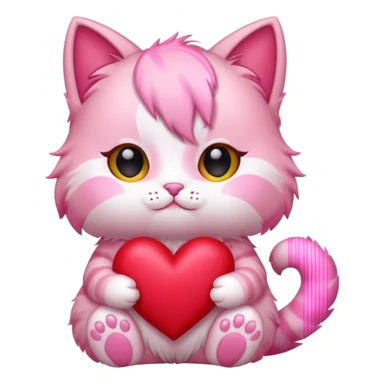 chibi anime pink cat holding a big heart sticker