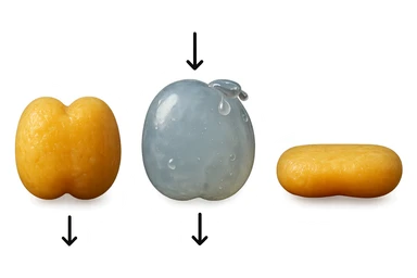 il processo di una cellula adiposa che si sgonfia, si gonfia di acqua e infine si appiattisce, 3d iperrealistica 4k sticker