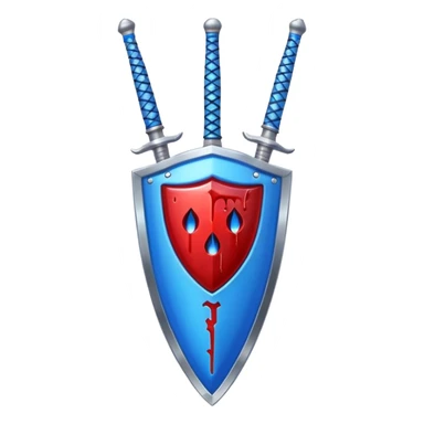 Make the blue even brighter on the shiny heater shield, keep the vertical sword and blood effect, in apple emoji style. sticker
