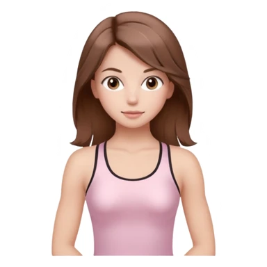 brown hair girl wearing light pink pilates clothes, silk beautiful medium hair and brown eyes sticker