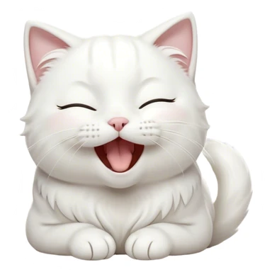 Cinematic Cute Yawning White Cat Portrait Emoji, Head gently tilted with an endearing, wide-open yawn and softly closed eyes, showcasing a pristine white fur with delicate hints of silver, simplified yet irresistibly adorable, highly detailed, glowing with a tender, cozy radiance, high shine, exuding sleepy charm and gentle affection, styled with a soft glowing outline, capturing the essence of a white cat caught mid-yawn, radiating pure, adorable lethargy! sticker