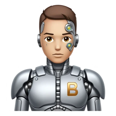Cyborg. The letters "KB" on the chest sticker