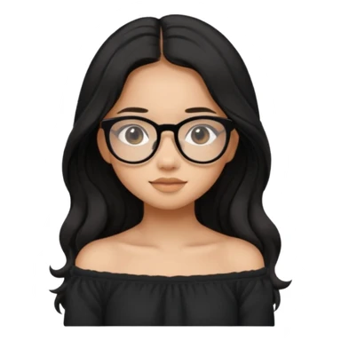 teen Filipina girl with black glasses and long black slightly wavy hair with cute cozy off the shoulder top sticker