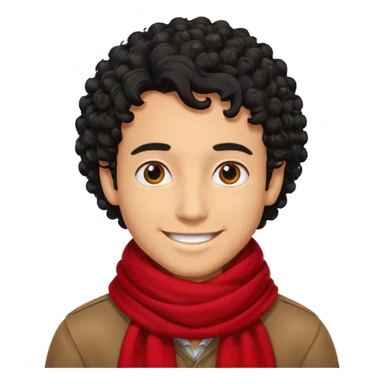 tan skin man, curly black hair wear red scraft sticker