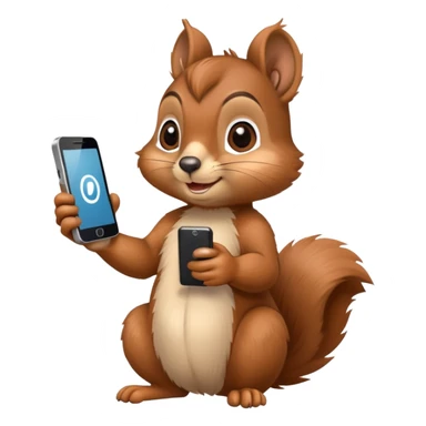 Realistic squirrel holding a phone sticker