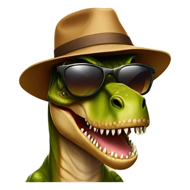 t-rex with sunglassed and a hipster hat sticker