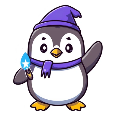 Cute penguin wizard casting spell with sparkling magic sticker