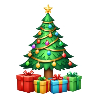 Christmas tree with lights and presents underneath sticker