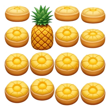 Chinese pineapple bun with crispy yellow top crust, simplified emoji style with bold outlines and bright colors, cartoon style Bo Lo Bao pastry sticker