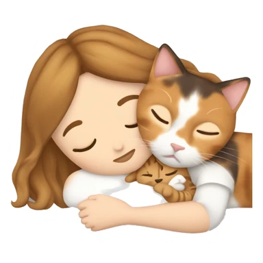 Calico cat sleeping with a girl who la white and has light brown hair  sticker