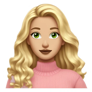 White girl pink sweater pink lipstick green eyes gold earrings pink nails golden wavy long hair full body sticker