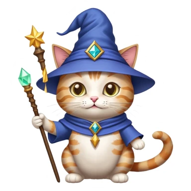 cat wizard with pointy hat and magic wand sticker