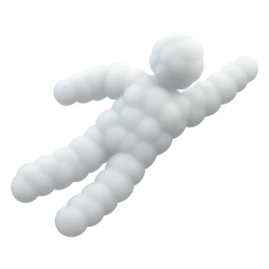 minimalist flying person made entirely of small very white fluffy convex clouds, matte glass style, no background sticker