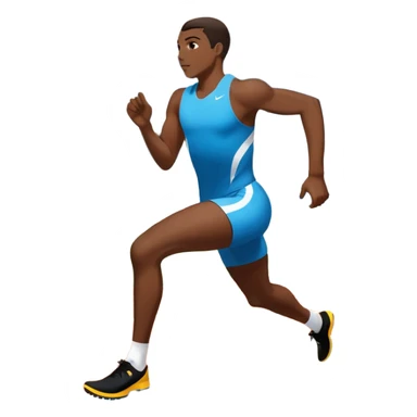 An icon symbolizing professional running: a dynamic sprinting athlete in motion on a track, leaving motion lines behind. The background features a large stadium with cheering crowds, a digital timer, and a clear blue sky. Transparent background emphasizes speed, endurance, and competition. sticker