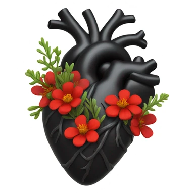 black anatomical heart with red wildflowers sticker